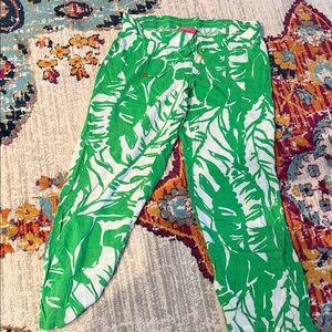 Lilly Pulitzer Green and White Leaf Print Pants